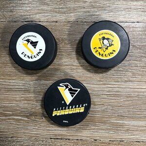 Pittsburgh Penguins Hockey Pucks Lot of 3 Vintage Trench MFG Ziegler Inglas 90's